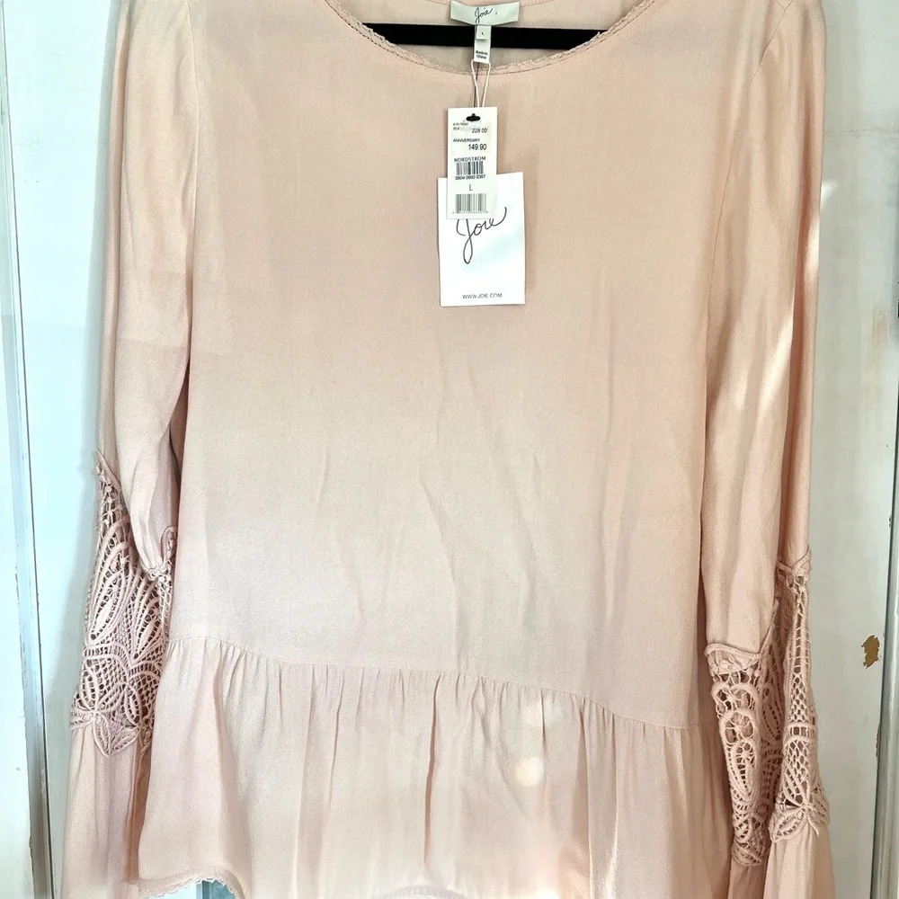 NWT Joie Emelda Bell Sleeve Blouse Blush Pink Lace  Feminine Womens Size Large - Picture 14 of 14